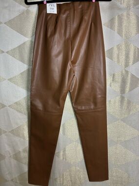 Zara Brown Faux-Leather High-Rise Legging